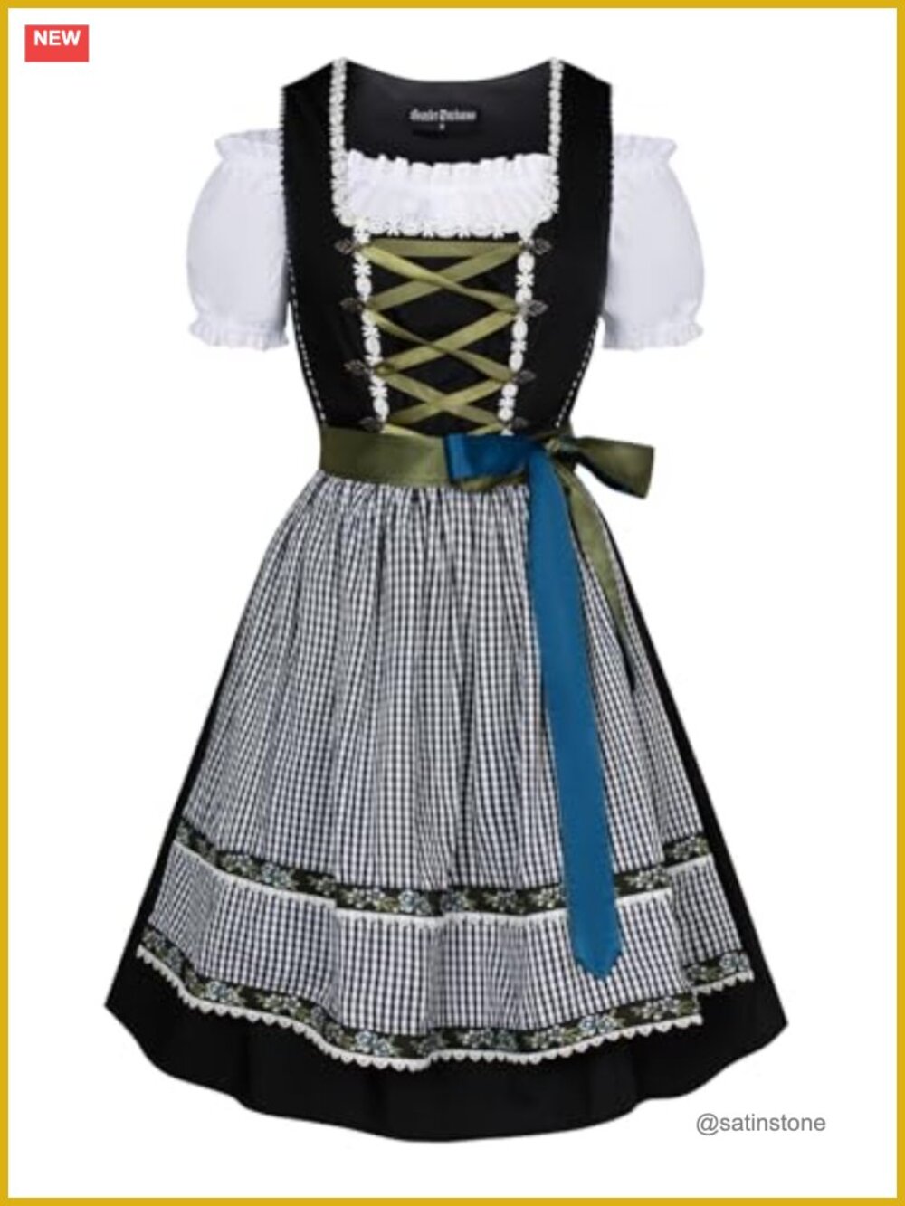 Women's Traditional Oktoberfest Dirndl Costume 3-Piece Set with Embroidery